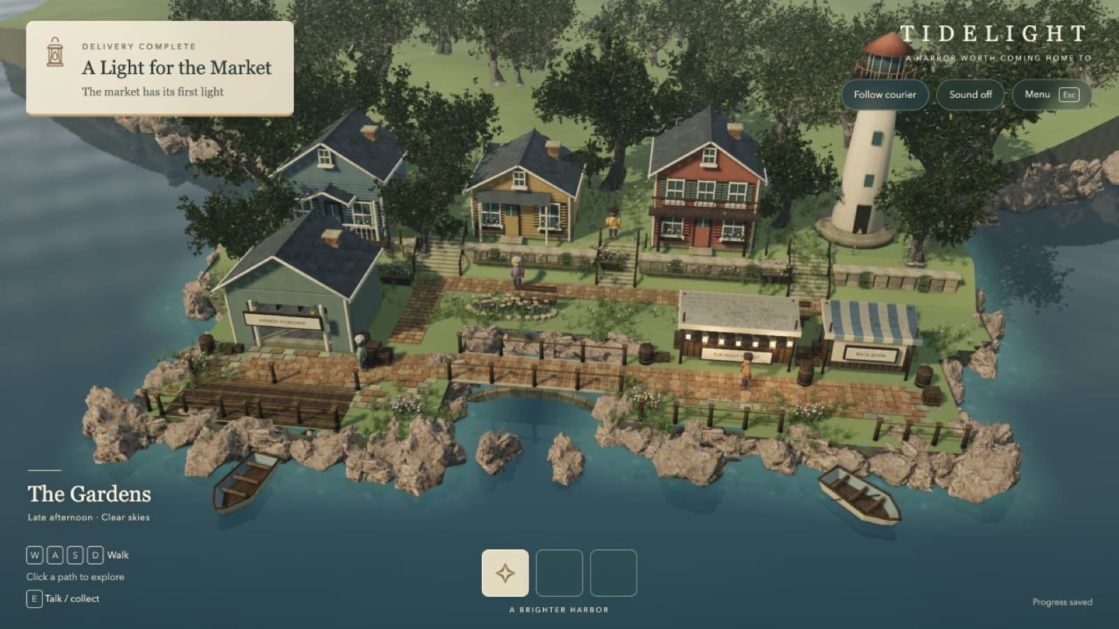 The harbor after round 2 with houses and gardens