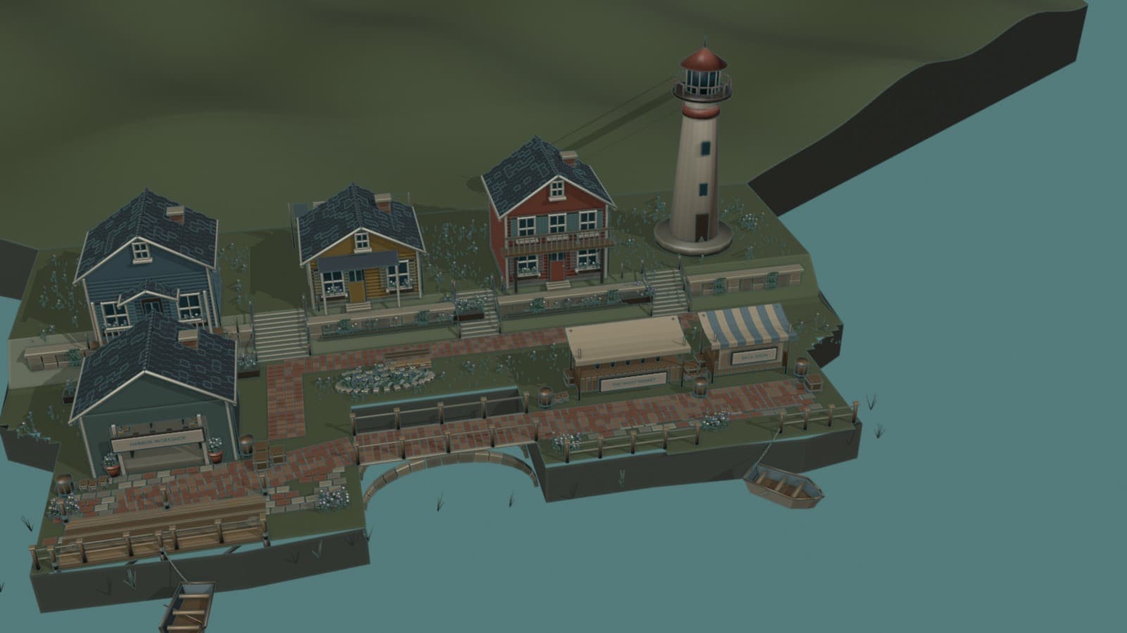 The harbor in Blender, color view